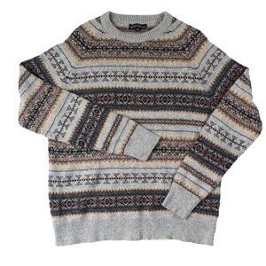 J Crew Mercantile Wool Sweater Mens Medium Fair Isle Gray Ski Nordic Preppy